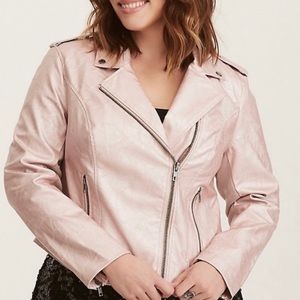 pink faux leather jacket plus size
